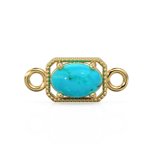 6mm 14k Yellow Solid Gold Sleeping Beauty Turquoise Oval Connector Milgrain Bezel Jewelry Finding - Jalvi & Co. 