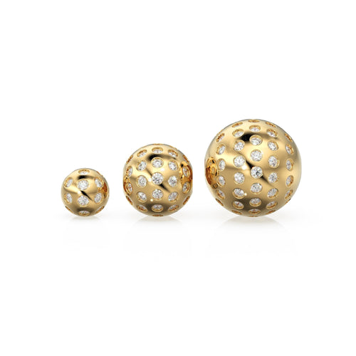 Flush Gypsy Setting Diamond Gold Beads / Handmade Diamond Rondelle Beads / Diamond Round Ball Sphere Beads / Gold Diamond Spacer Findings - Jalvi & Co. 