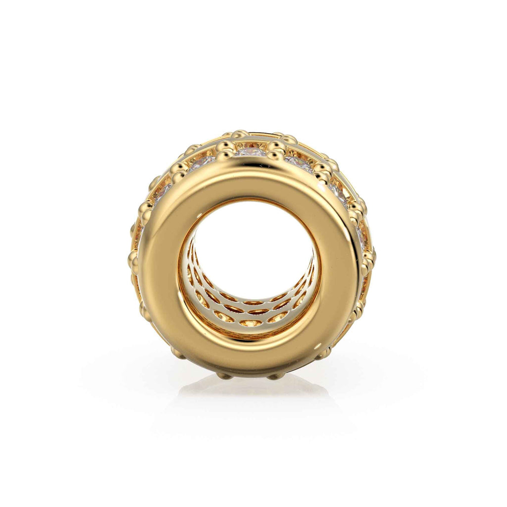 3 row Diamond 18k Solid Gold Large Hole Beads / Jewelry Making Findings for Necklace or Charm Bracelet St Patricks Day