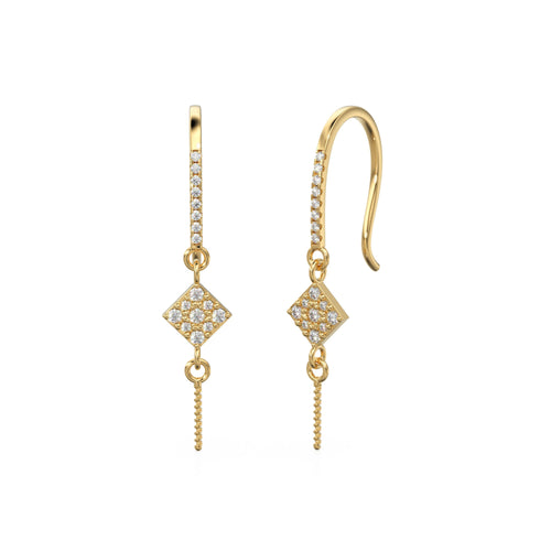 Diamond 18k Solid Gold Ear Post Earrings with Eye Pin / Diamond Earring Finding with Eye Pin / Diamond Pin 14k Gold Jewelry Making Finding - Jalvi & Co. 