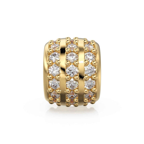 3 row Diamond 18k Solid Gold Large Hole Beads / Jewelry Making Findings for Necklace or Charm Bracelet St Patricks Day