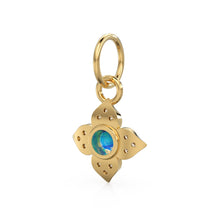 Load image into Gallery viewer, 10MM 14K solid Yellow Gold Diamond Moonstone 4 petal Flower Quatrefoil Charm Necklace Pendant St Patricks Day