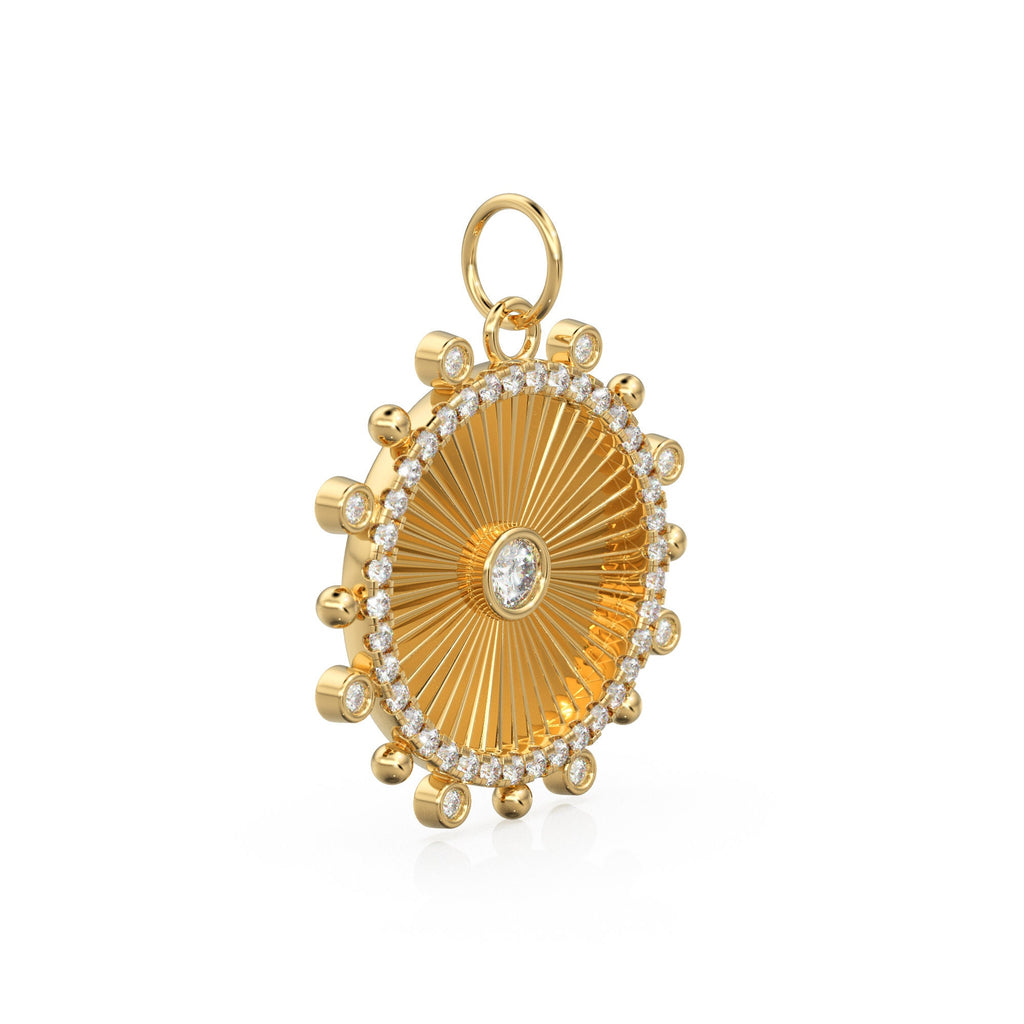 Sunburst Medallion 14k 18k Solid Gold Charm Pendant, Sun Gold Charm, Gold Charm Finding, Sunrays Solid Gold Pendant