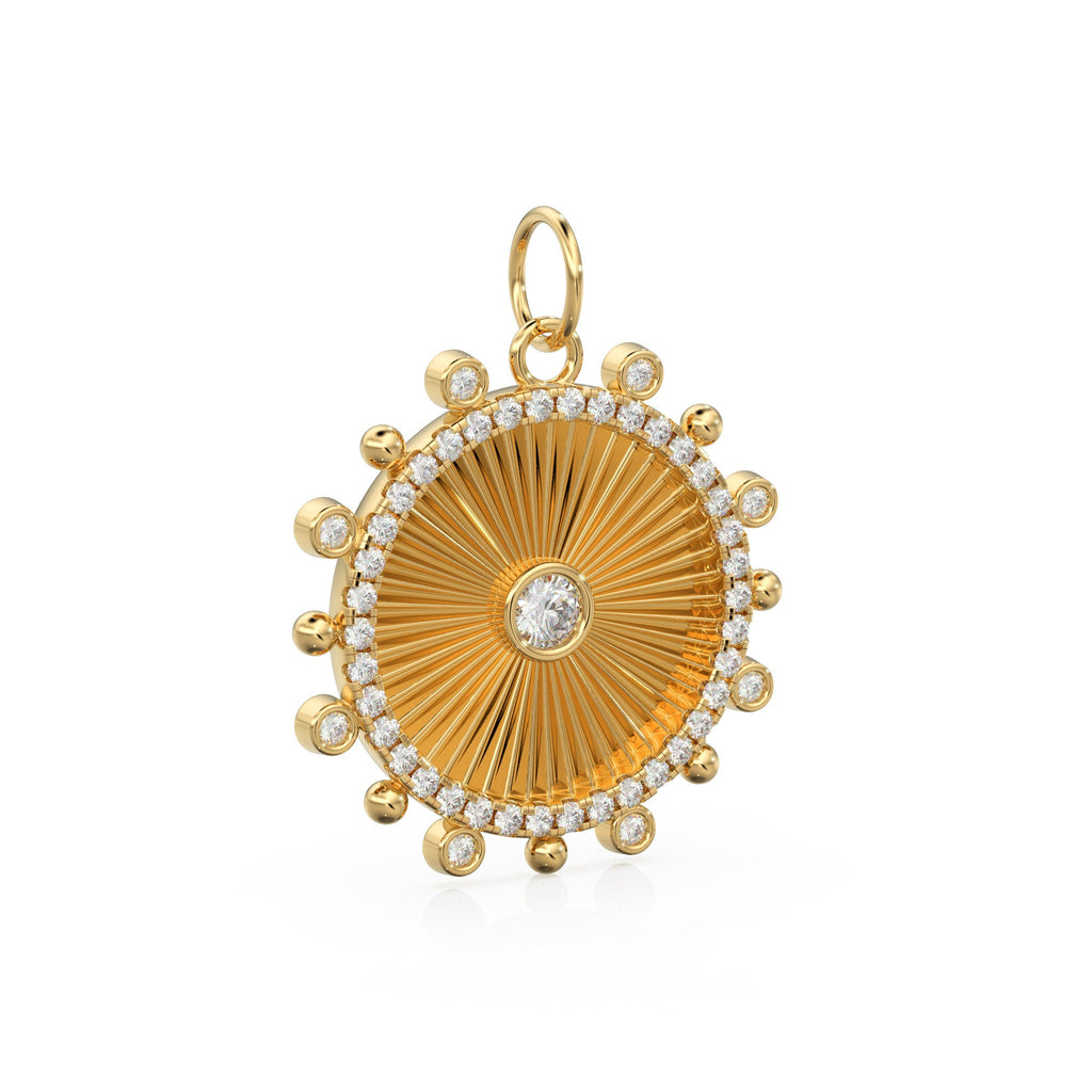 Sunburst Medallion 14k 18k Solid Gold Charm Pendant, Sun Gold Charm, Gold Charm Finding, Sunrays Solid Gold Pendant