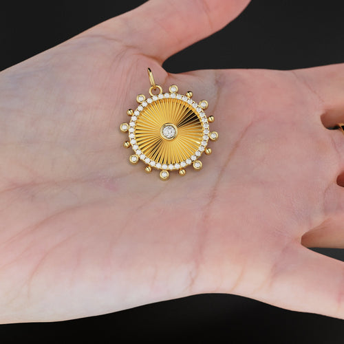 Sunburst Medallion 14k 18k Solid Gold Charm Pendant, Sun Gold Charm, Gold Charm Finding, Sunrays Solid Gold Pendant - Jalvi & Co. 