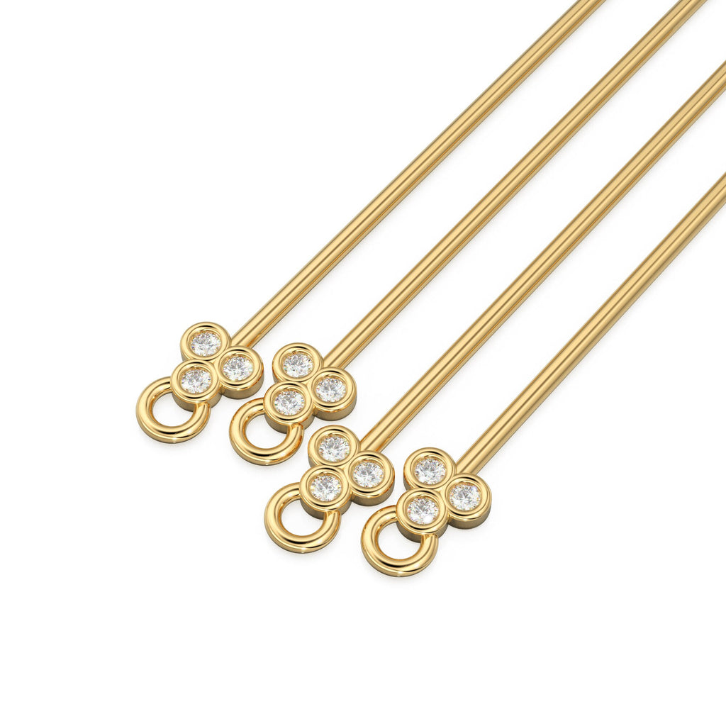 29mm 18k Solid Yellow Gold Brilliant Round White Diamonds Eye Pin Headpin Connector With Loop 1pc