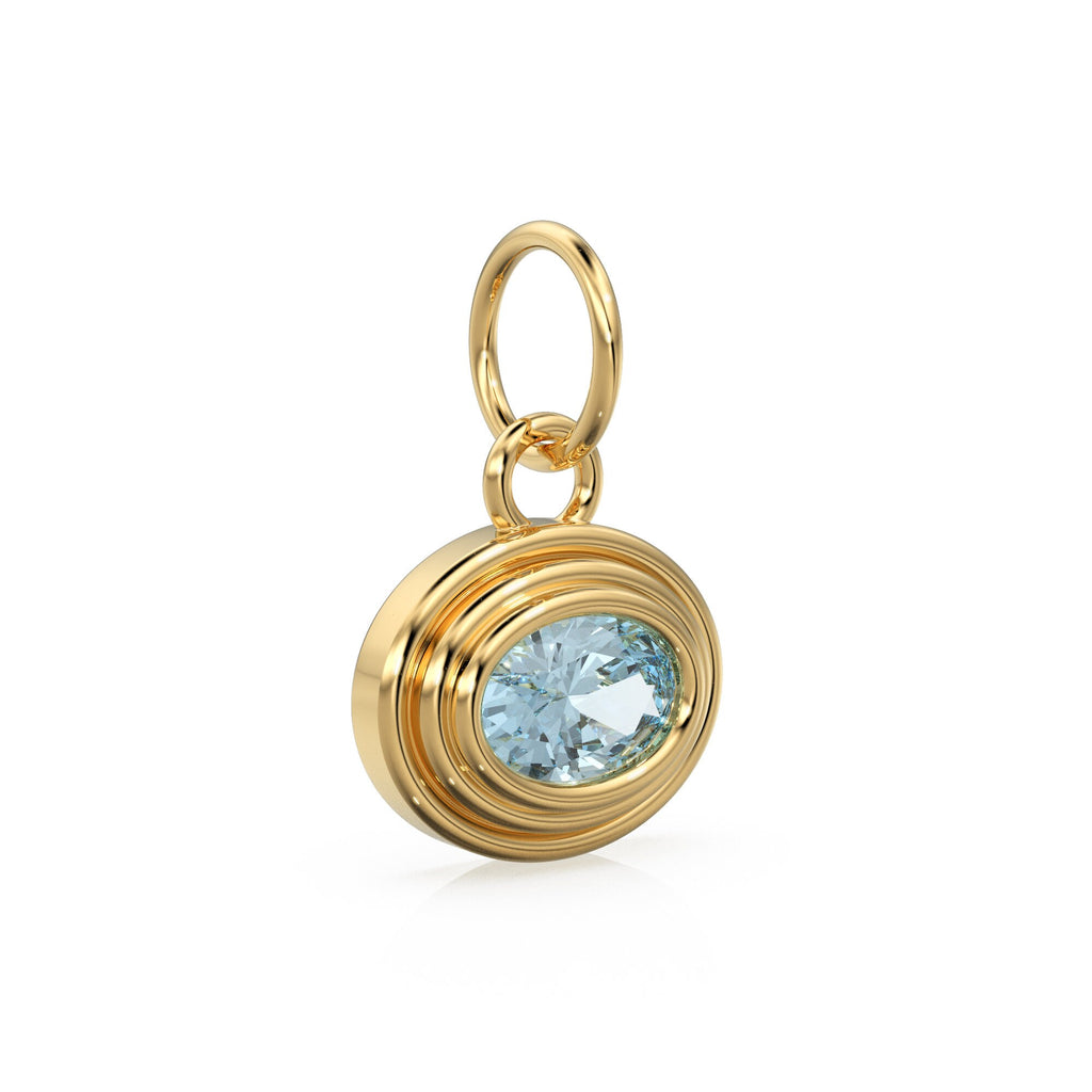 AAA Blue Aquamarine Charms 14k Yellow Solid Gold Bubble Bezel Charm Pendant Blue Oval Gemstone Bezel 18K Gold Jewelry Finding Christmas Gift