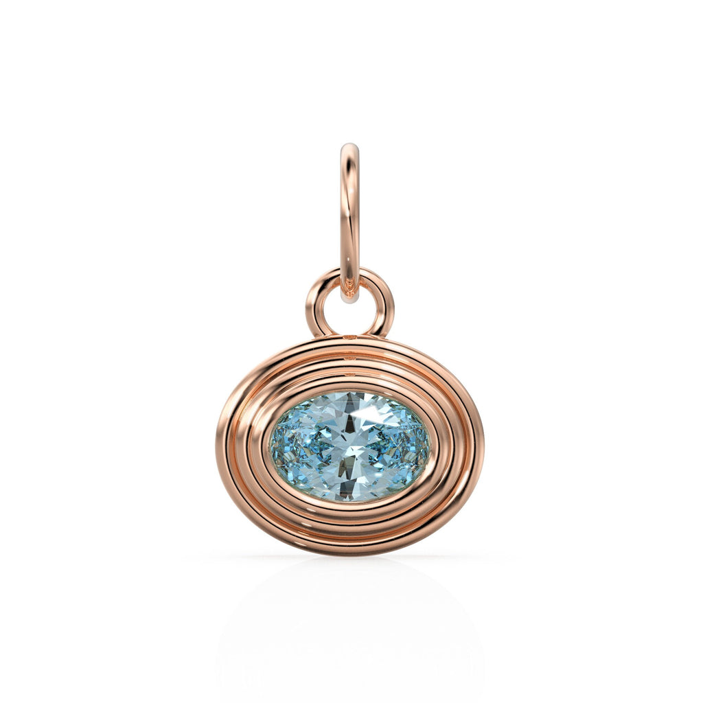 AAA Blue Aquamarine Charms 14k Yellow Solid Gold Bubble Bezel Charm Pendant Blue Oval Gemstone Bezel 18K Gold Jewelry Finding Christmas Gift