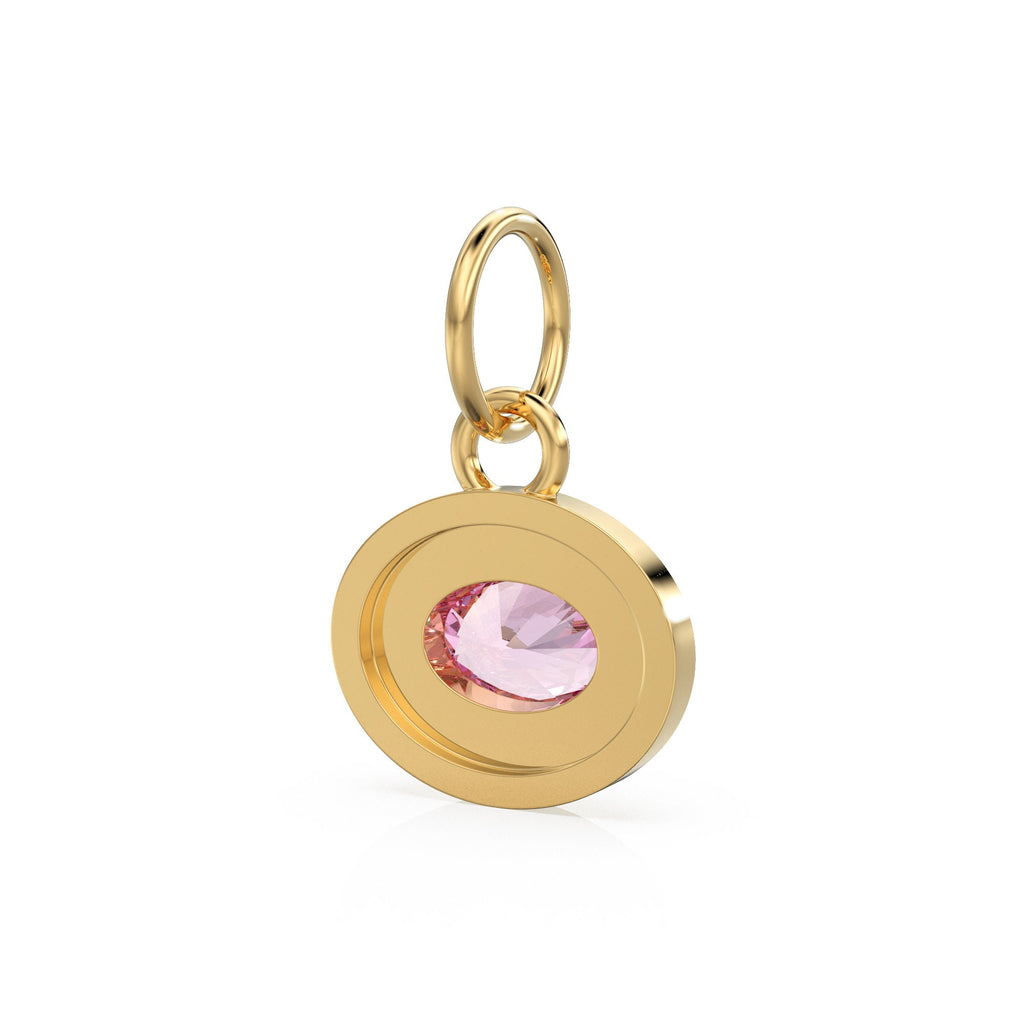 AAA Pink Tourmaline Charms 14k Yellow Solid Gold Bubble Bezel Charm Pendant Pink Oval Gemstone Bezel 18K Gold Jewelry Finding Christmas Gift
