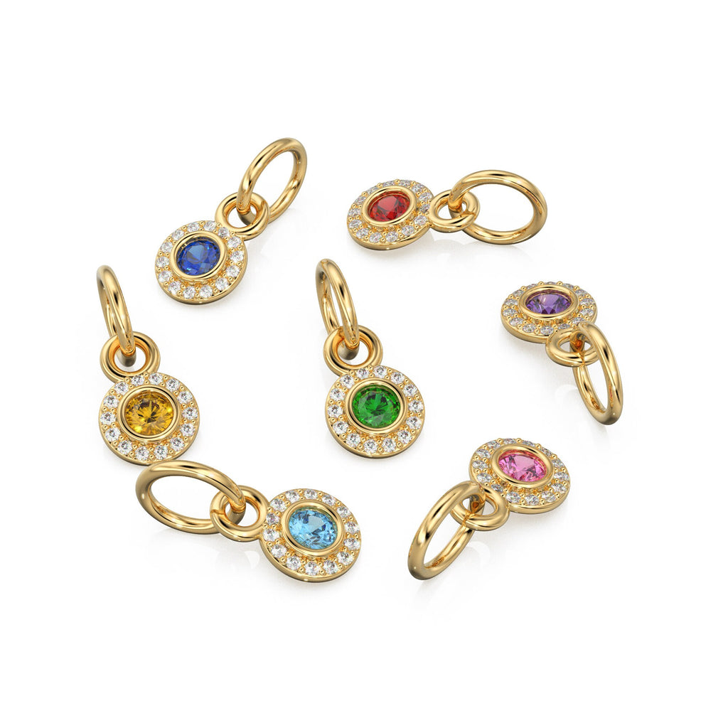 10mm 14K solid Yellow Gold Diamond Natural Emerald Round Coin Shape Charm Necklace Pendant St Patricks Day