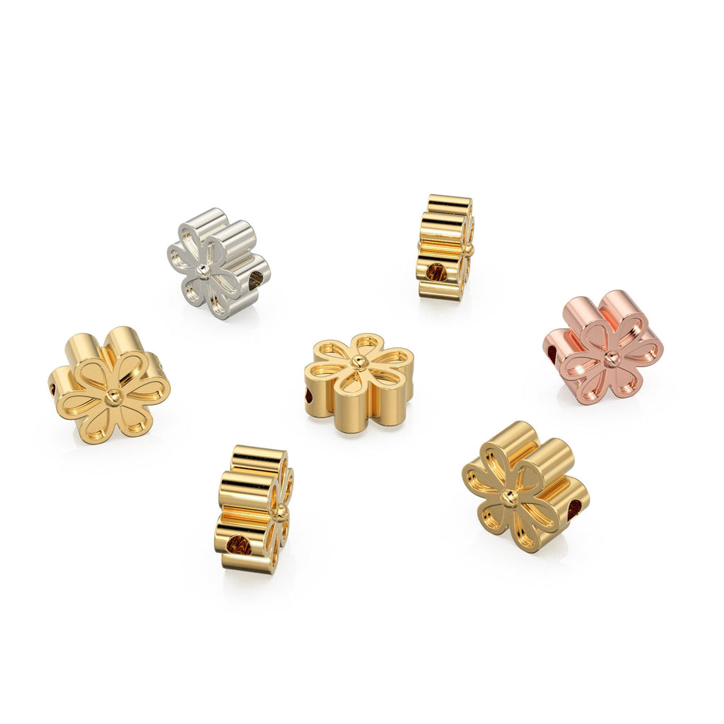 5mm 18k Solid Yellow Gold Fancy Daisy Flower Design Spacer Finding Beads Quantity: (2 pieces) or (5 pieces) St Patricks Day