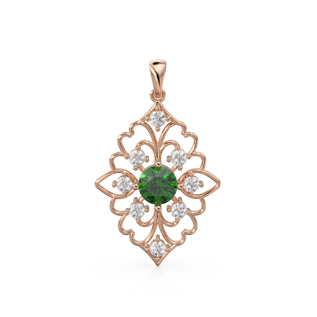 Art Nouveau Emerald 14k 18k Solid Gold Baroque Charm Pendant / Gold Charm / Vintage Style Pendant