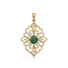 Load image into Gallery viewer, Art Nouveau Emerald 14k 18k Solid Gold Baroque Charm Pendant / Gold Charm / Vintage Style Pendant