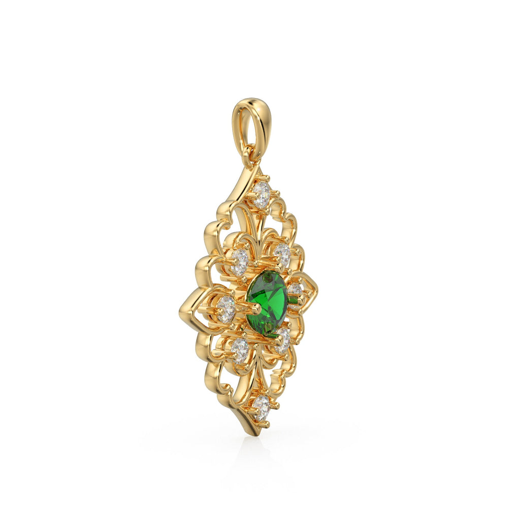 Art Nouveau Emerald 14k 18k Solid Gold Baroque Charm Pendant / Gold Charm / Vintage Style Pendant