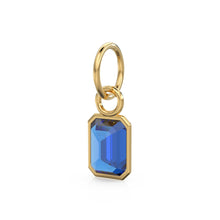 Load image into Gallery viewer, Blue Sapphire Emerald Cut Solid Gold Charm / Blue Gemstone Handmade Gold Pendant / 14k Solid Yellow Gold September Jewelry Making Findings