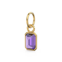 Load image into Gallery viewer, African Amethyst Emerald Cut Solid Gold Charm / Purple Gemstone Handmade Gold Pendant / 14k Solid Gold February Jewelry Making Finding