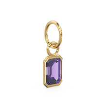 Load image into Gallery viewer, African Amethyst Emerald Cut Solid Gold Charm / Purple Gemstone Handmade Gold Pendant / 14k Solid Gold February Jewelry Making Finding