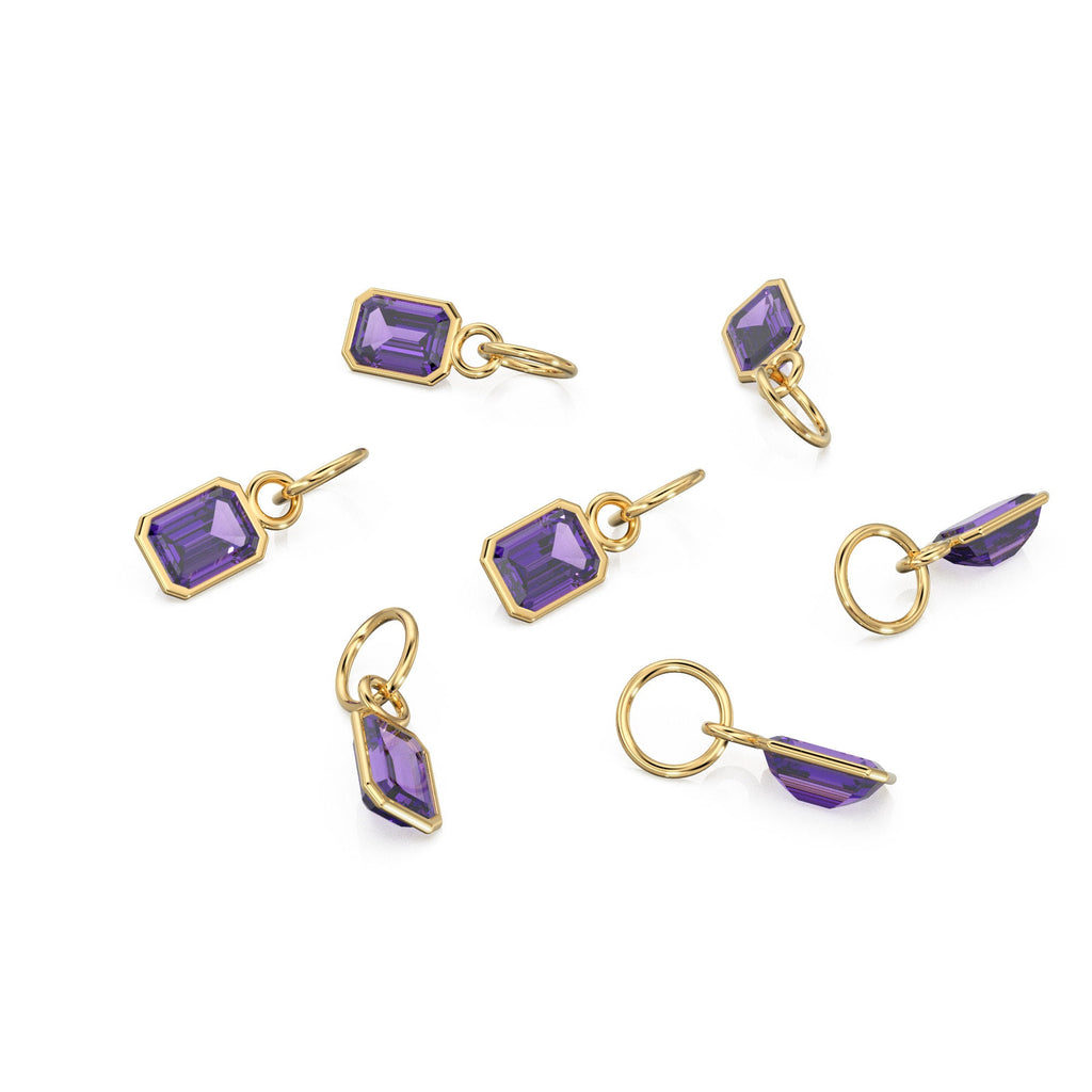 African Amethyst Emerald Cut Solid Gold Charm / Purple Gemstone Handmade Gold Pendant / 14k Solid Gold February Jewelry Making Finding