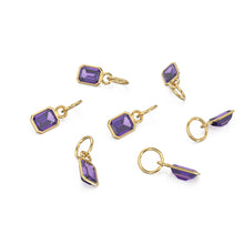 Load image into Gallery viewer, African Amethyst Emerald Cut Solid Gold Charm / Purple Gemstone Handmade Gold Pendant / 14k Solid Gold February Jewelry Making Finding