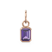 Load image into Gallery viewer, African Amethyst Emerald Cut Solid Gold Charm / Purple Gemstone Handmade Gold Pendant / 14k Solid Gold February Jewelry Making Finding
