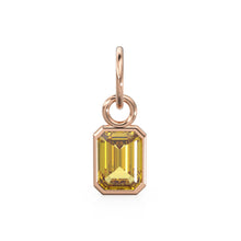 Load image into Gallery viewer, Golden Citrine Emerald Cut Solid Gold Charm / Yellow Gemstone Handmade Gold Pendant / 14k Solid Gold November Jewelry Making Findings