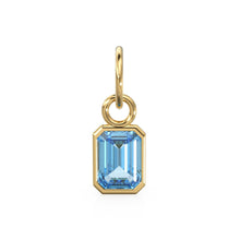 Load image into Gallery viewer, Blue Aquamarine Emerald Cut Solid Gold Charm / Blue Gemstone Handmade Gold Pendant / 14k Solid Gold March Birthstone Jewelry Making Findings