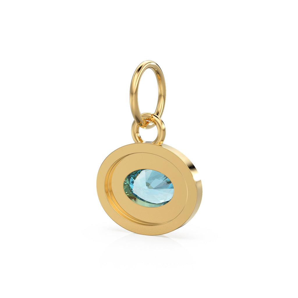 AAA Blue Aquamarine Charms 14k Yellow Solid Gold Bubble Bezel Charm Pendant Blue Oval Gemstone Bezel 18K Gold Jewelry Finding Christmas Gift