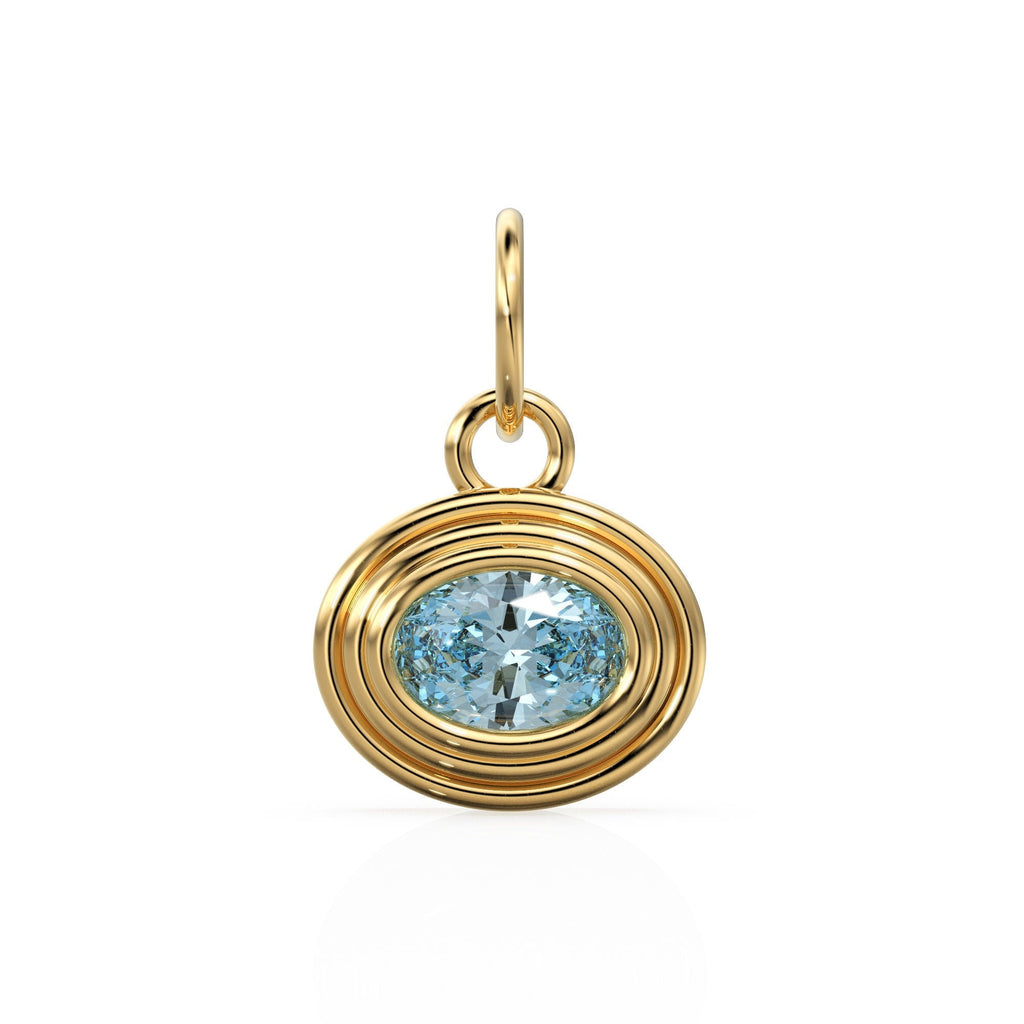AAA Blue Aquamarine Charms 14k Yellow Solid Gold Bubble Bezel Charm Pendant Blue Oval Gemstone Bezel 18K Gold Jewelry Finding Christmas Gift