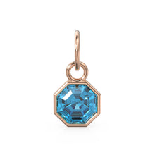 Load image into Gallery viewer, 7mm 14k Yellow Solid Gold Swiss Blue Topaz Charm Pendant Bezel Jewelry Finding St Patricks Day
