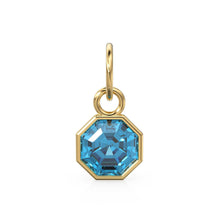 Load image into Gallery viewer, 7mm 14k Yellow Solid Gold Swiss Blue Topaz Charm Pendant Bezel Jewelry Finding St Patricks Day
