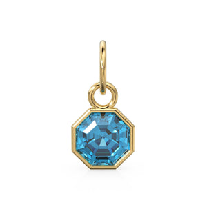 7mm 14k Yellow Solid Gold Swiss Blue Topaz Charm Pendant Bezel Jewelry Finding St Patricks Day