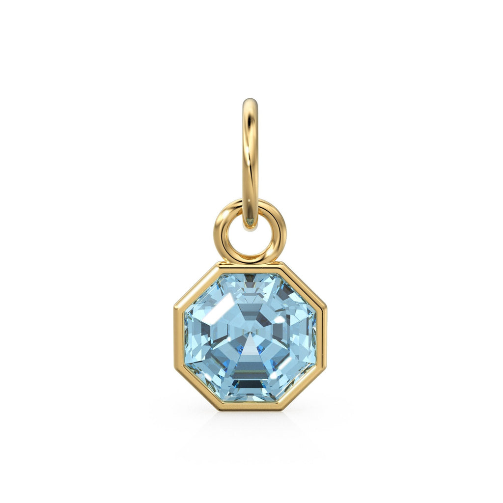 7mm 14k Yellow Solid Gold Blue Aquamarine Charm Pendant Bezel Jewelry Finding St Patricks Day