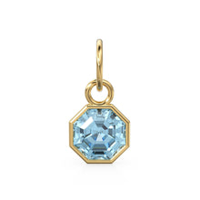 Load image into Gallery viewer, 7mm 14k Yellow Solid Gold Blue Aquamarine Charm Pendant Bezel Jewelry Finding St Patricks Day