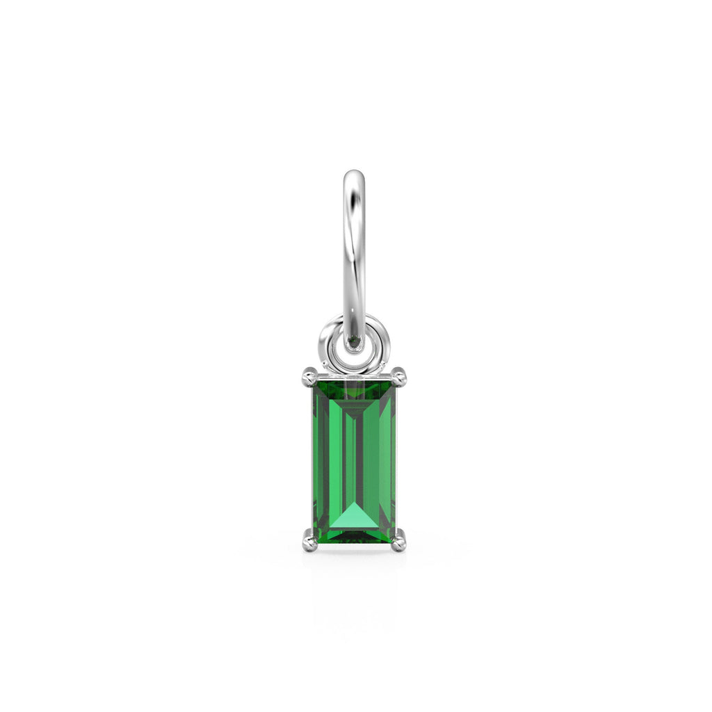 TINY Baguette Emerald Charm Pendant / 14k 18k Solid Gold Pendant / Baguette Emerald Pendant / Petite Zambian Emerald Charm / 5x3mm 6x3mm