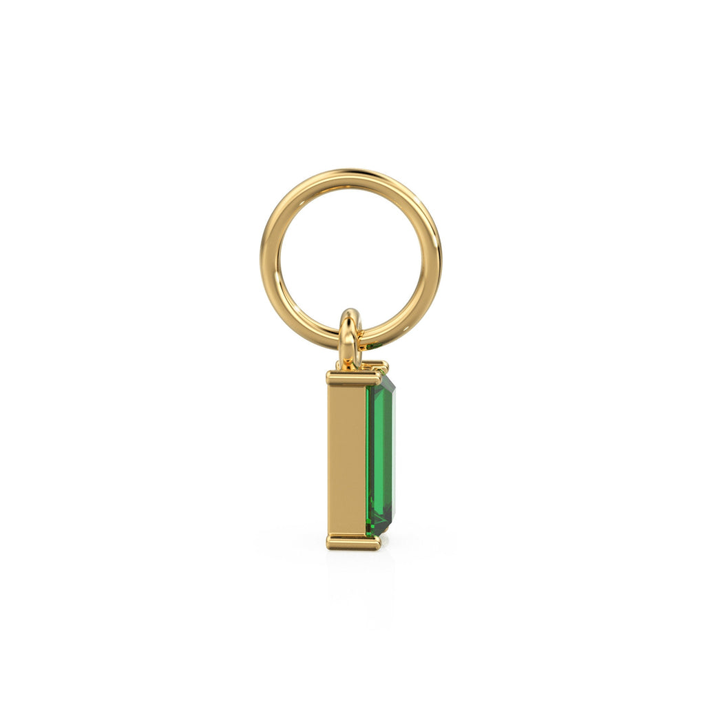 TINY Baguette Emerald Charm Pendant / 14k 18k Solid Gold Pendant / Baguette Emerald Pendant / Petite Zambian Emerald Charm / 5x3mm 6x3mm
