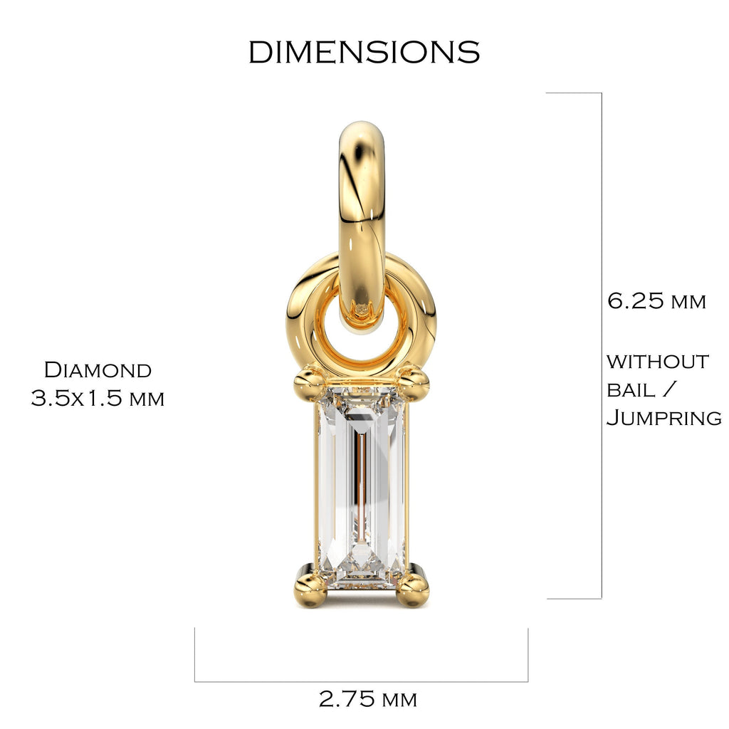 TINY Baguette Diamond Charm Pendant / 14k 18k Solid Gold Pendant / Baguette Diamond Pendant / Petite Diamond Charm / Christmas Sale