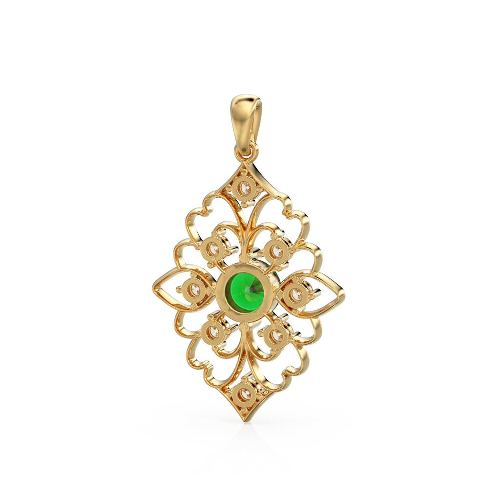 Art Nouveau Emerald 14k 18k Solid Gold Baroque Charm Pendant / Gold Charm / Vintage Style Pendant