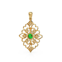 Load image into Gallery viewer, Art Nouveau Emerald 14k 18k Solid Gold Baroque Charm Pendant / Gold Charm / Vintage Style Pendant