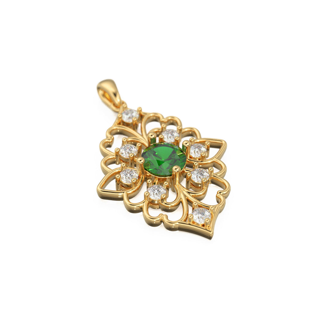 Art Nouveau Emerald 14k 18k Solid Gold Baroque Charm Pendant / Gold Charm / Vintage Style Pendant