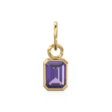 Load image into Gallery viewer, African Amethyst Emerald Cut Solid Gold Charm / Purple Gemstone Handmade Gold Pendant / 14k Solid Gold February Jewelry Making Finding