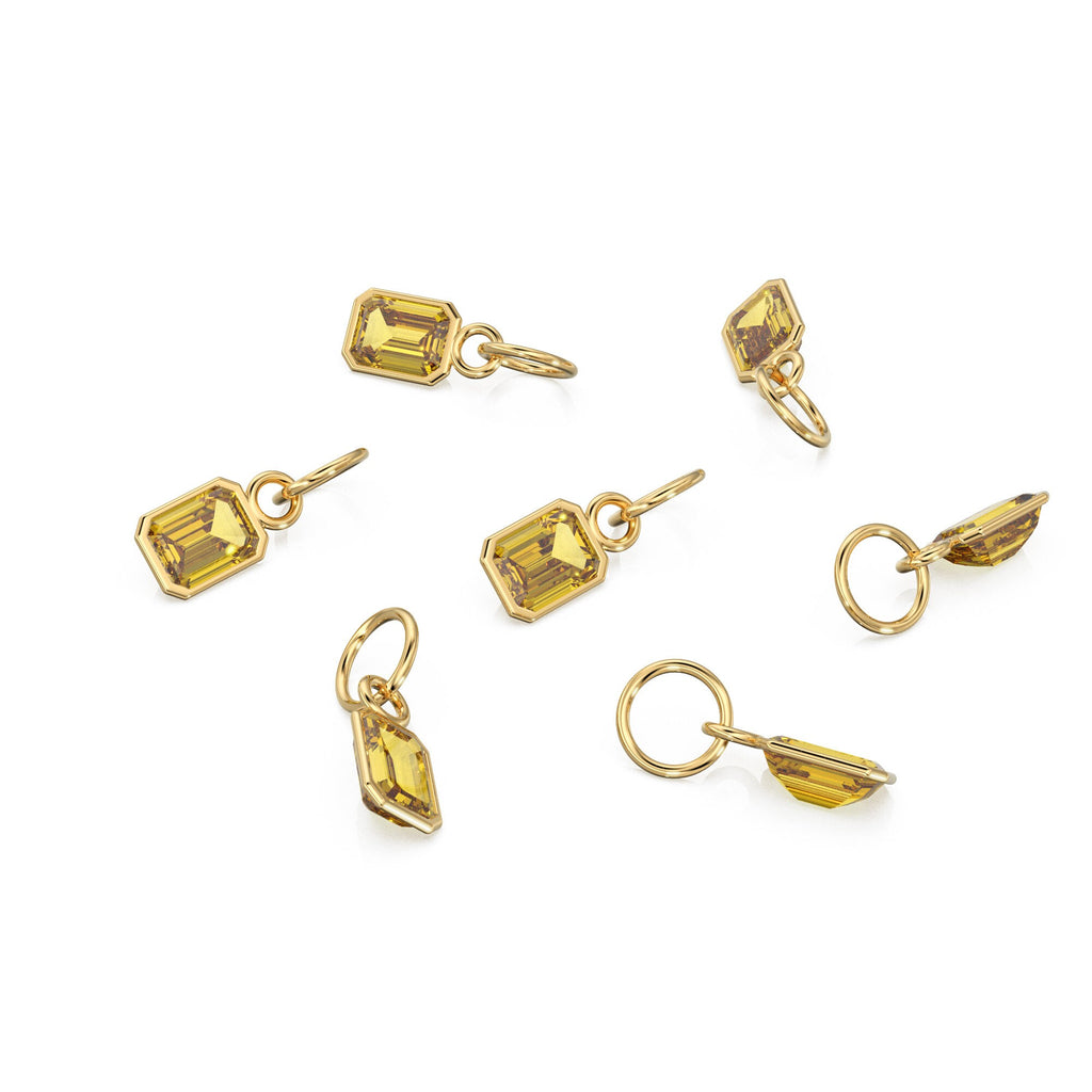 Golden Citrine Emerald Cut Solid Gold Charm / Yellow Gemstone Handmade Gold Pendant / 14k Solid Gold November Jewelry Making Findings