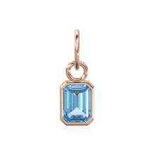 Load image into Gallery viewer, Blue Aquamarine Emerald Cut Solid Gold Charm / Blue Gemstone Handmade Gold Pendant / 14k Solid Gold March Birthstone Jewelry Making Findings