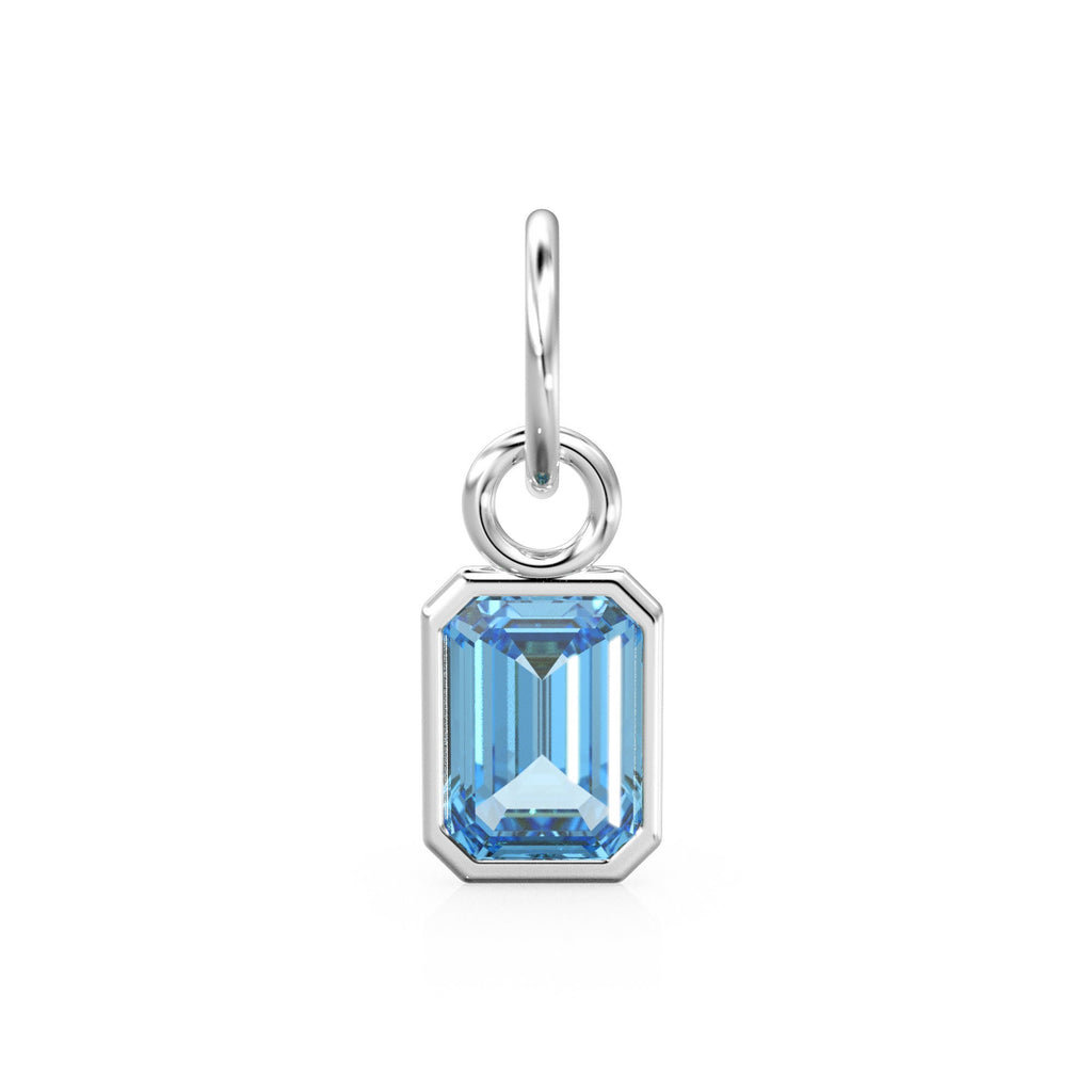 Blue Aquamarine Emerald Cut Solid Gold Charm / Blue Gemstone Handmade Gold Pendant / 14k Solid Gold March Birthstone Jewelry Making Findings