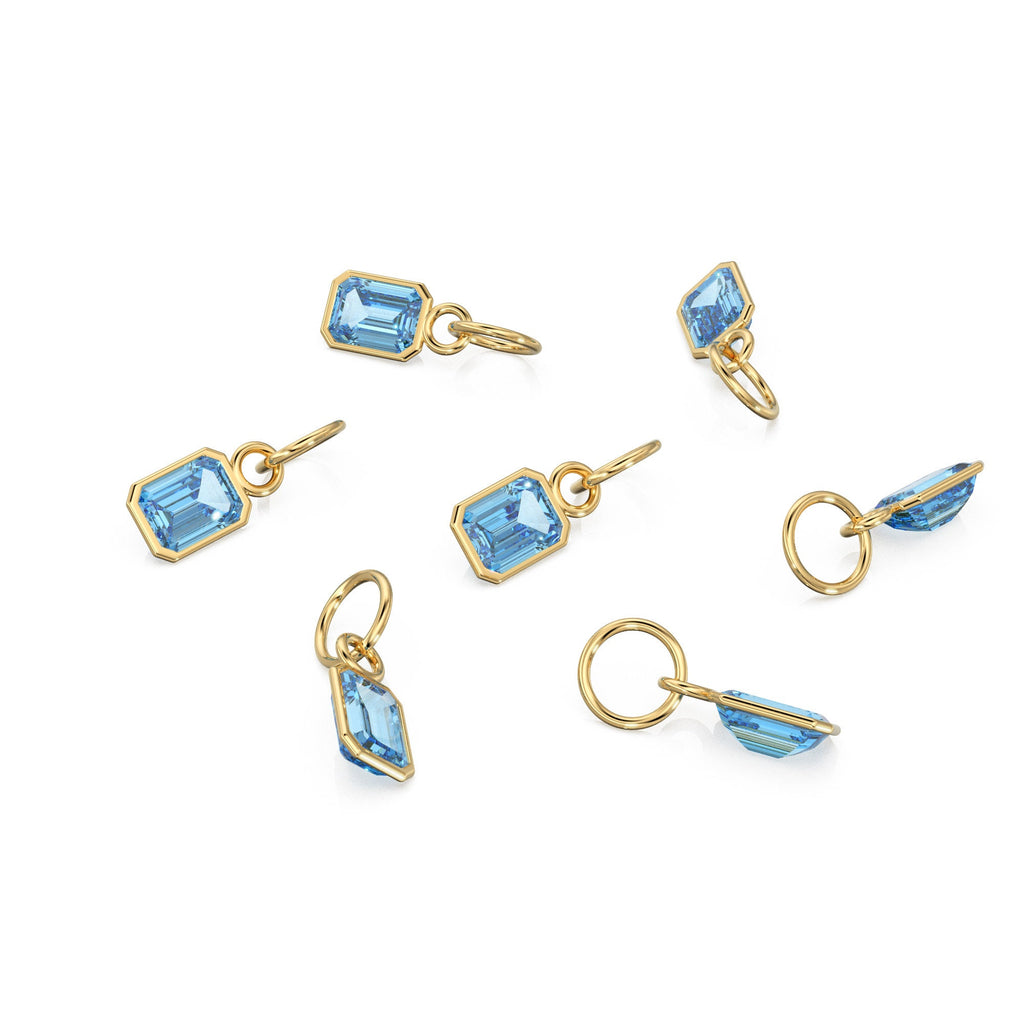 Blue Aquamarine Emerald Cut Solid Gold Charm / Blue Gemstone Handmade Gold Pendant / 14k Solid Gold March Birthstone Jewelry Making Findings