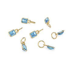 Load image into Gallery viewer, Blue Aquamarine Emerald Cut Solid Gold Charm / Blue Gemstone Handmade Gold Pendant / 14k Solid Gold March Birthstone Jewelry Making Findings