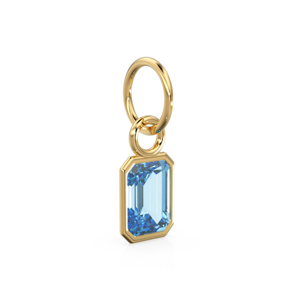 Blue Aquamarine Emerald Cut Solid Gold Charm / Blue Gemstone Handmade Gold Pendant / 14k Solid Gold March Birthstone Jewelry Making Findings