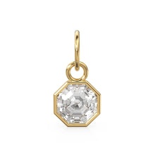 Load image into Gallery viewer, 7mm 14k Yellow Solid Gold Rock Crystal Quartz Charm Pendant Bezel Jewelry Finding St Patricks Day
