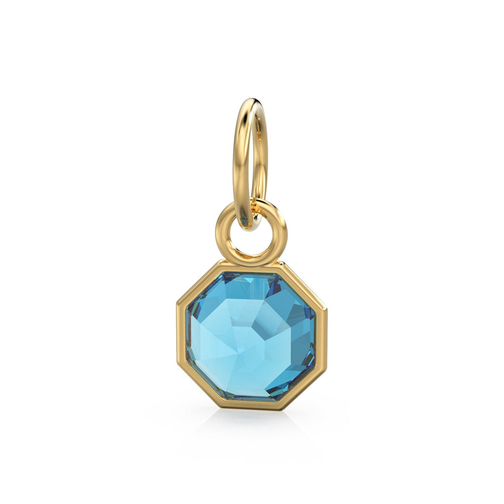 7mm 14k Yellow Solid Gold Swiss Blue Topaz Charm Pendant Bezel Jewelry Finding St Patricks Day