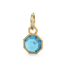 Load image into Gallery viewer, 7mm 14k Yellow Solid Gold Swiss Blue Topaz Charm Pendant Bezel Jewelry Finding St Patricks Day