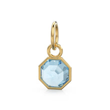 Load image into Gallery viewer, 7mm 14k Yellow Solid Gold Blue Aquamarine Charm Pendant Bezel Jewelry Finding St Patricks Day
